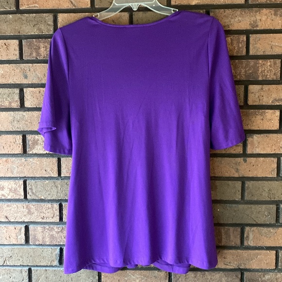 Eci New York Women’s size XL Purple Beaded Short Sleeve Blouse - Picture 2 of 8